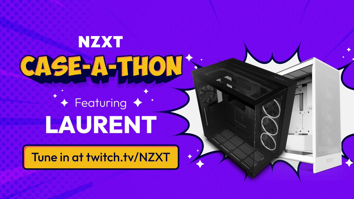 NZXT's tweet photo. 🔥 We're live with @NZXTLaurent for our final #CaseAThon stream chatting all about NZXT for Business and giving away THREE FREE NZXT CASES to three lucky people who tune in live - will one of them be you?

Tune in to win at https://t.co/FvOe0Hxc6S https://t.co/AwAY6yhM7Z