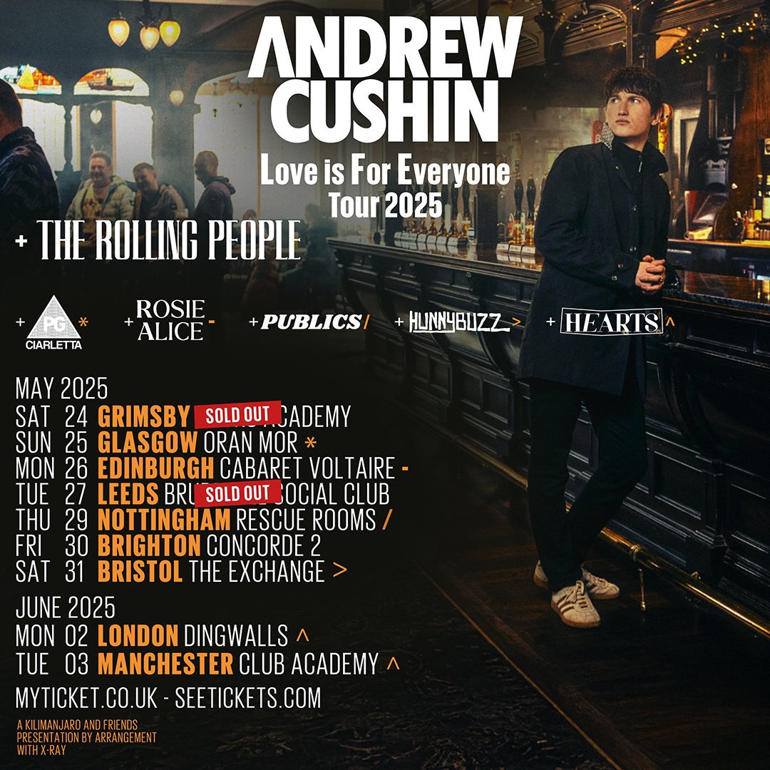The Rolling People (@trpofficial) on Twitter photo Very happy to announce that we’ll be joining our good friend <a href="/AndrewCushin/">Andrew Cushin</a> on his upcoming tour, starting in May!
Tickets running low for all shows so be quick 🎫 Very happy to announce that we’ll be joining our good friend <a href="/AndrewCushin/">Andrew Cushin</a> on his upcoming tour, starting in May!
Tickets running low for all shows so be quick 🎫