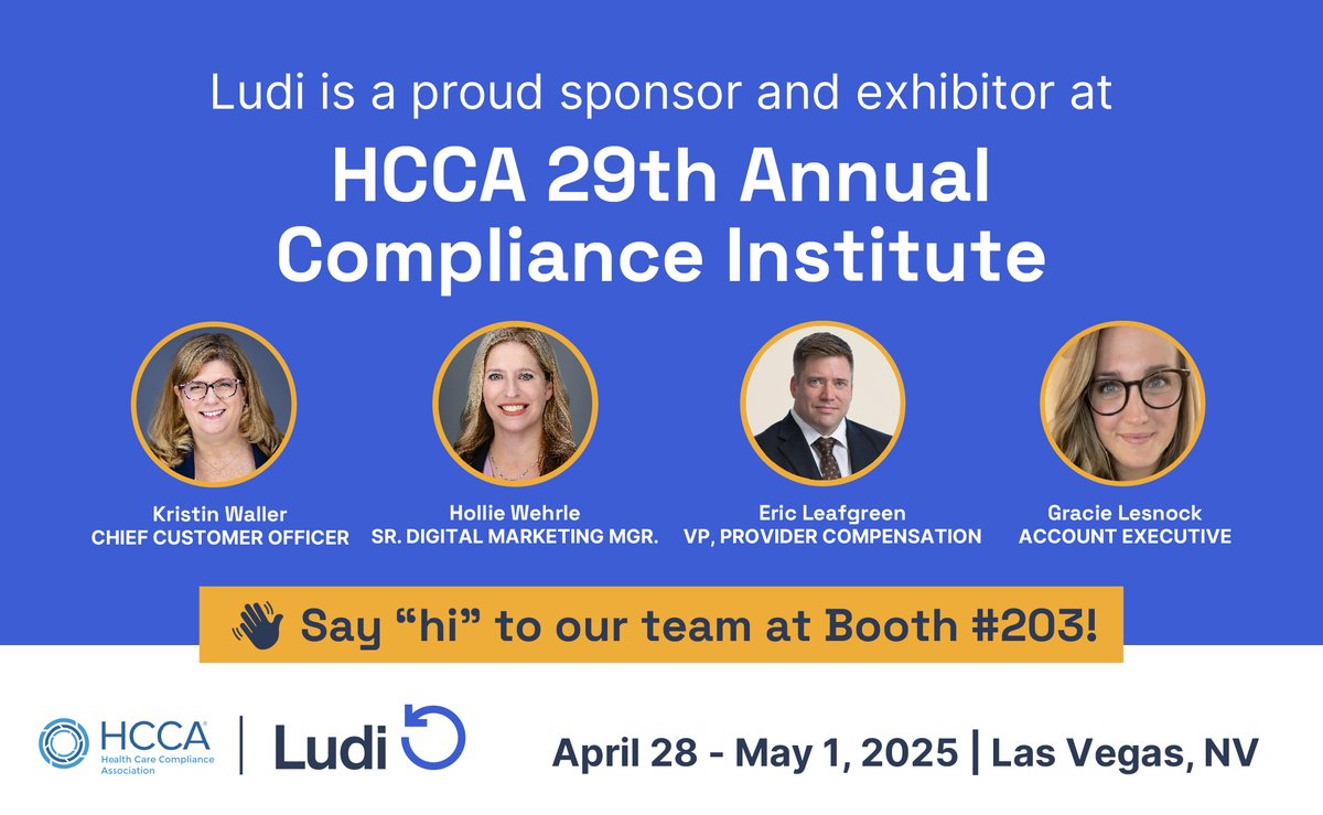 We’re excited to attend and sponsor the Health Care Compliance Association’s (#HCCA) 29th Annual Compliance Institute in Las Vegas, Nevada, from April 28 - May 1.

If you’ll be in Las Vegas and would like to schedule a meeting, reach out or stop by our booth and say hello!
