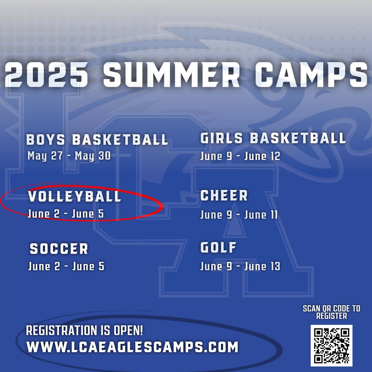 Registration is now open for LCA Volleyball Camp! Learn more &amp; sign up at register.ryzer.com/camp.cfm?sport…! #WeAreLCA #VolleyballCamp
