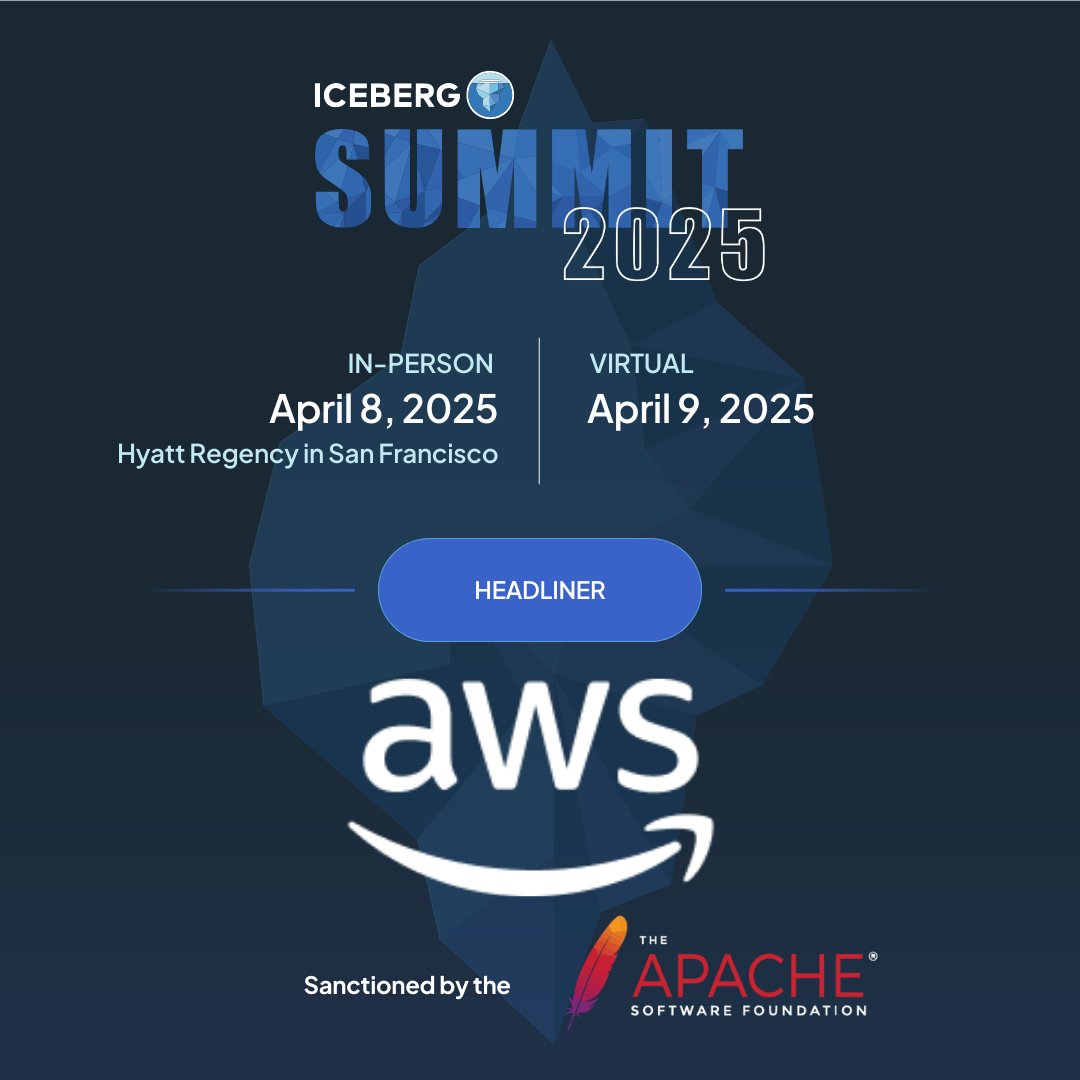 AWSOpen's tweet image. ⏰ 4 DAYS until Apache Iceberg Summit!

Join AWS &amp;amp; the open source community for:
• Latest innovations
• Production cases
• Best practices

Register now &amp;amp; see us onsite:  go.aws/4c1ttTS

#ApacheIceberg #AWS