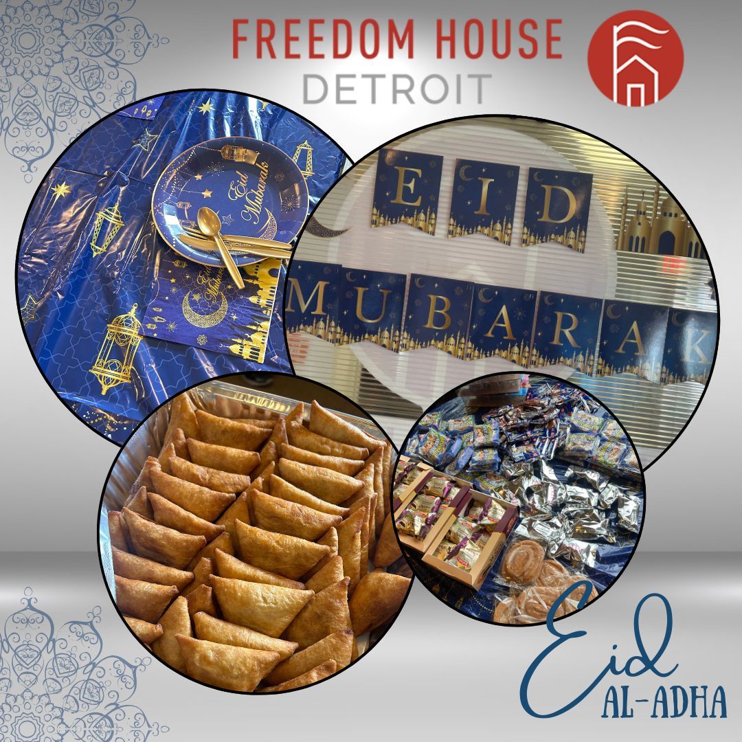 On Sunday, many of our residents celebrated Eid al-Adha, with some experiencing their first Eid away from home. At Freedom House Detroit, we call it the Festival of Abundance, honoring generosity and togetherness. Thanks to the Islamic Center of Detroit for making it special!