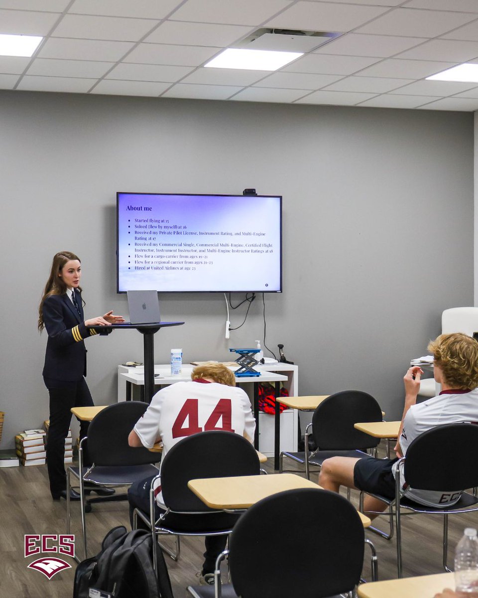 We were pleased to welcome back ECS alumna and pilot Olivia Cardwell '19 and her father, who is also a pilot, as they shared their experiences in their profession with our aviation class recently. #ECSeagles