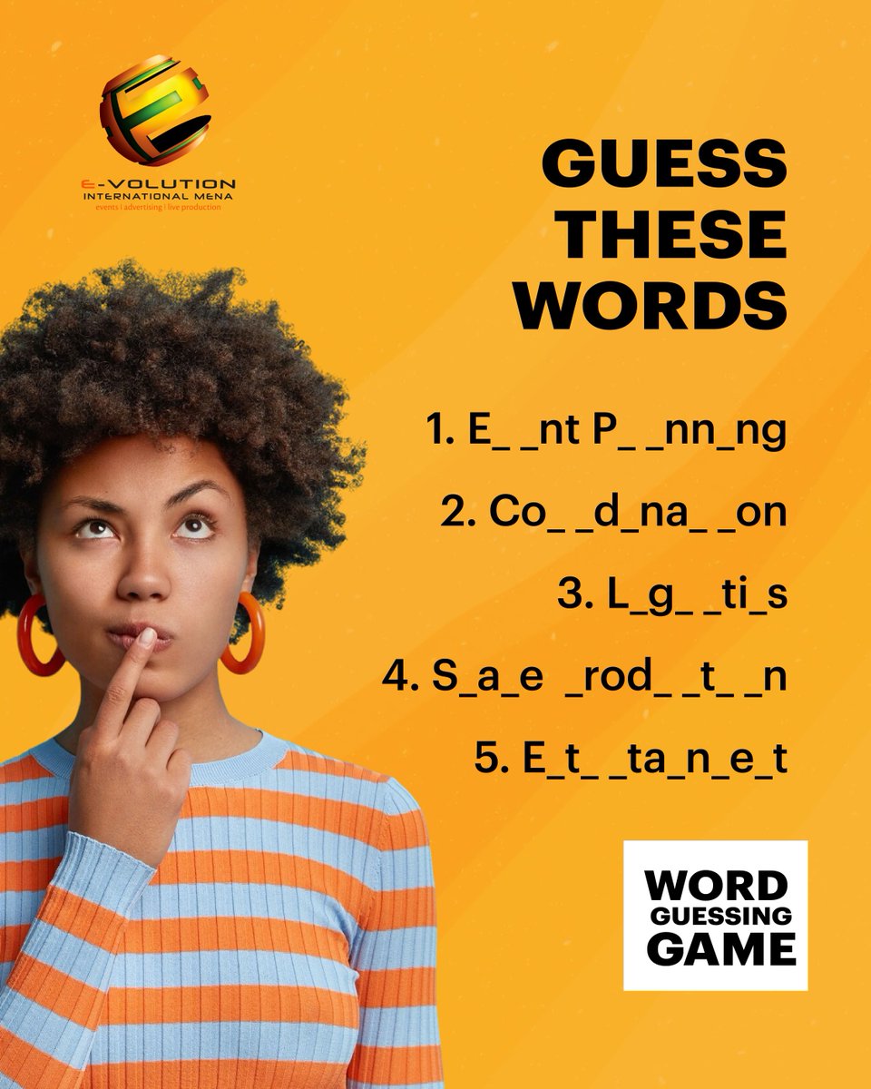 e_volutionint's tweet photo. Test your word skills with this fun guessing challenge! Can you complete the missing letters? Drop your answers in the comments! #guessthewordchallenge #evolutioninternational https://t.co/QFc8uequb4