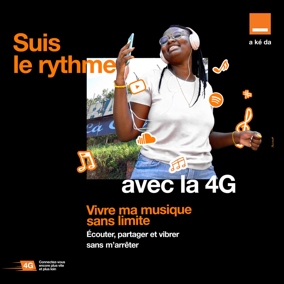 Suis le rythme avec la 4G!!!🔥

Désormais, écoute, partage et vibre ta musique 🎵 sans t’arrêter.💃🏾

Tu écoutes quoi comme musique en ce moment ?🎧

#OrangeAKeda #4G #Vitesse
#Musique #Ecoute #Live
