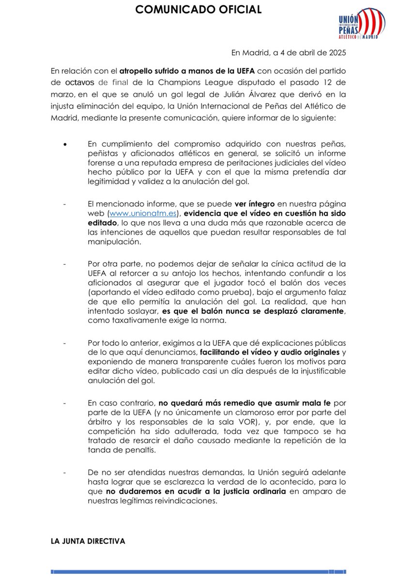 Unión Internacional de Peñas Atlético de Madrid tweet media