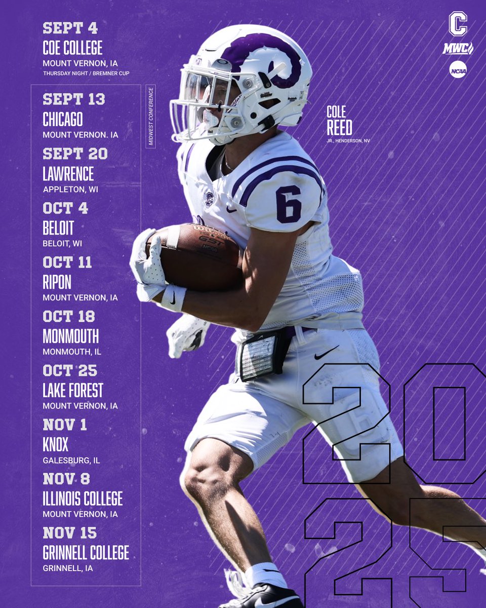 Cornell College Football (@cornellramsfb) on Twitter photo 🚨SCHEDULE RELEASE🚨
The new era of Cornell College Football under <a href="/FBCoachRitchie/">Curt Ritchie</a> will kickoff with Thursday night football under the lights on Sept 4th!
#RAMily | 🟣⚪️🐏 🚨SCHEDULE RELEASE🚨
The new era of Cornell College Football under <a href="/FBCoachRitchie/">Curt Ritchie</a> will kickoff with Thursday night football under the lights on Sept 4th!
#RAMily | 🟣⚪️🐏