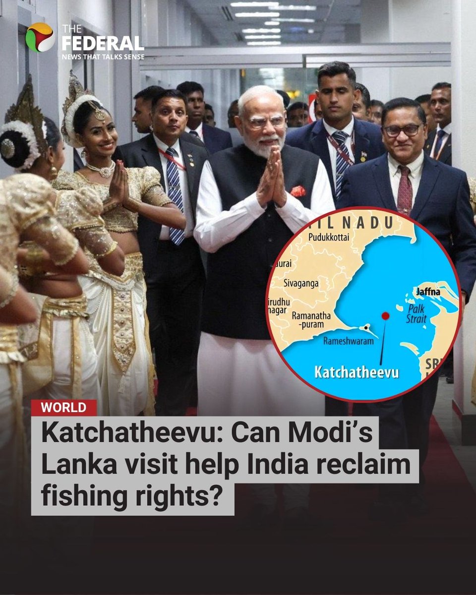 TheFederal_News's tweet photo. #Modi’s April 3 post on X hints at strengthening #IndiaSriLanka ties, but no word on #Katchatheevu. #TamilNadu sees an opportunity, with #MKStalin linking it to fishermen's release.
#ModiInColombo #ModiInSriLanka
(@mahajournalist Reports)
Read more: https://t.co/OhCJuBqiXO https://t.co/aoC64gIkkg