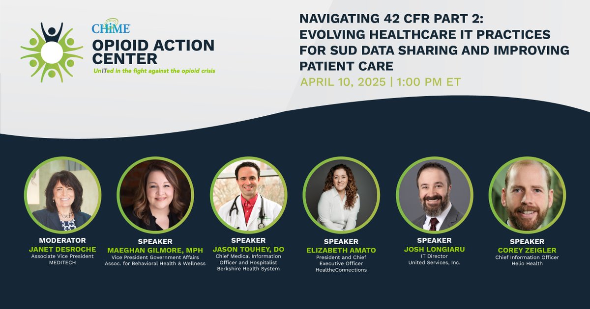 Join us for a live webinar, "Navigating 42 CFR Part 2: Evolving Healthcare IT Practices for SUD Data Sharing and Improving Patient Care".

📆 Date: Thursday, April 10, 2025
🕒 Time: 1:00 – 2:00 PM EST
📍 Location: Online
🔗 Register Now: loom.ly/6ViW8kw

#healthIT #opioid