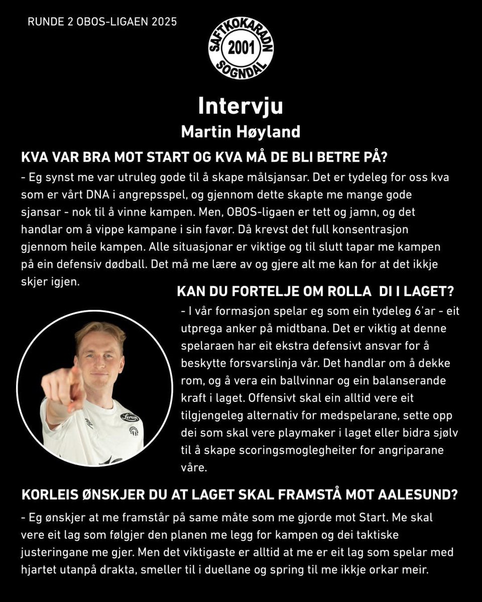 I SVART OG KVITT! Aalesund er motstandar i første heimekamp, og me håpar at så mange som mogleg tek turen til Fosshaugane. Før kampen skal Saftkokaradn ha årsmøte, og her finn de den viktigaste informasjonen rundt dette. I tillegg har me eit intervju med Martin Høyland!