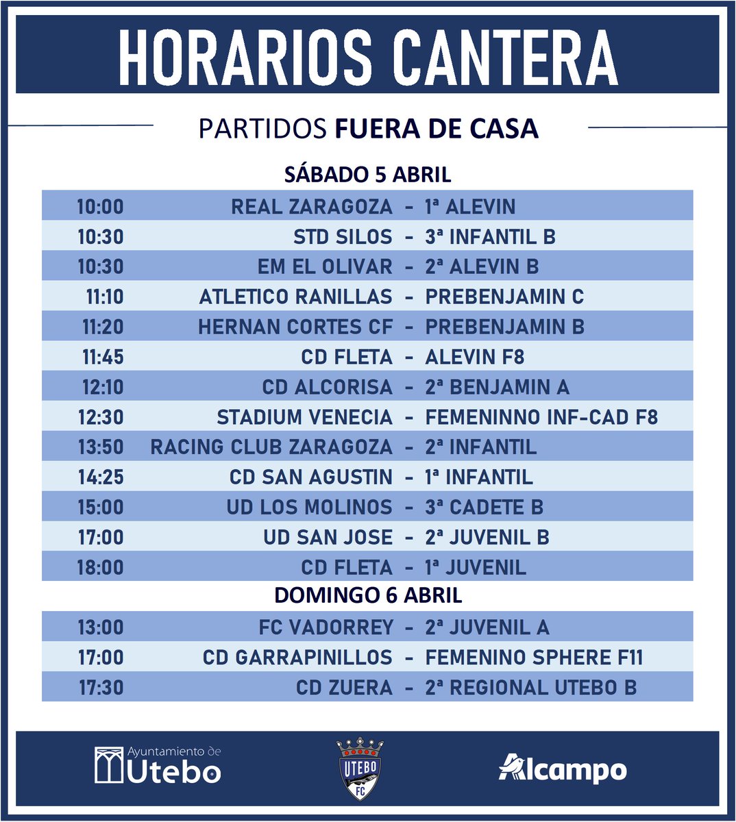 ⚔️ Horarios del fin de semana ⚔️ 

#ADNBarbo
#UteboFC
#UteboEsCantera