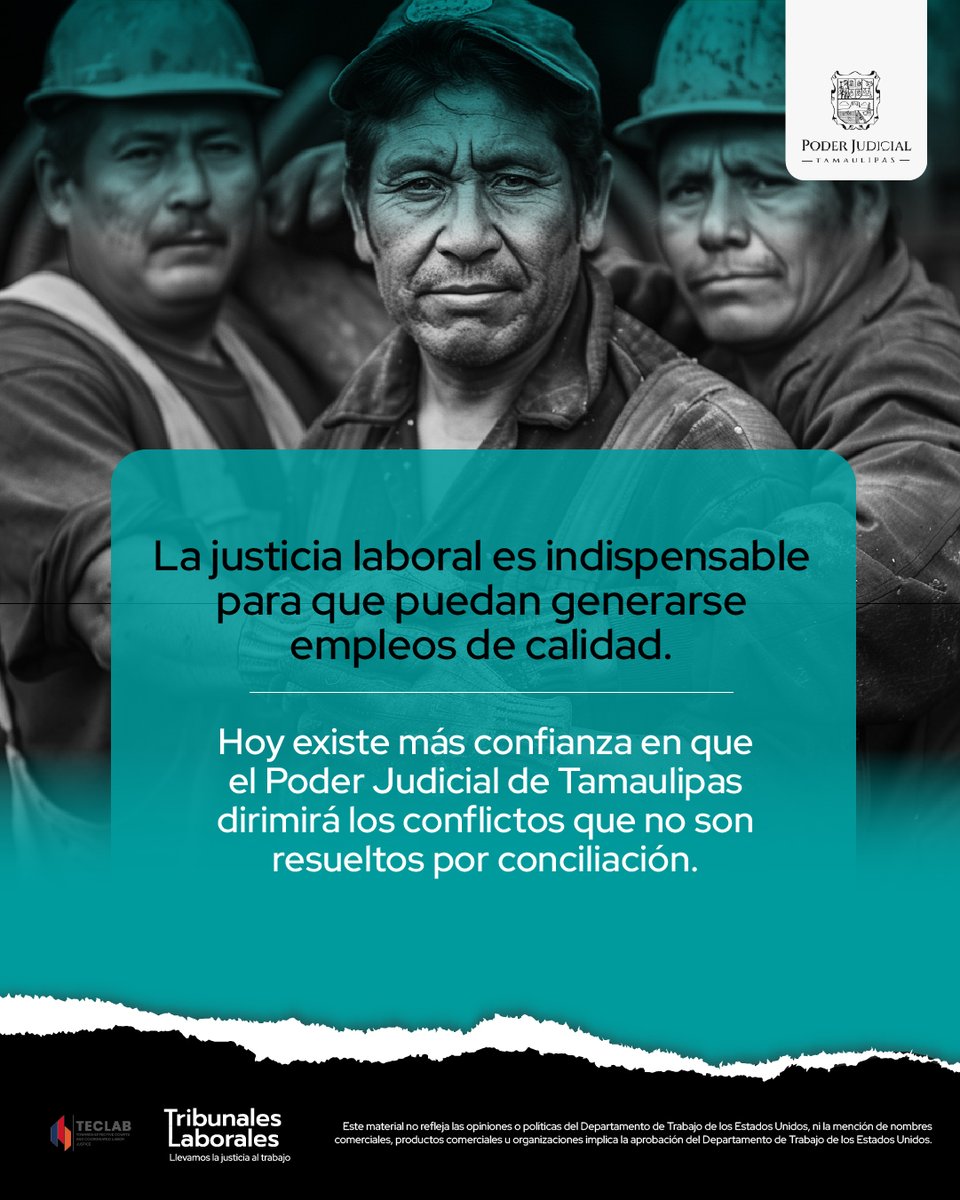 La justicia laboral es indispensable para que puedan generarse empleos de calidad. Hoy existe más confianza en que el Poder Judicial de Tamaulipas dirimirá los conflictos que no son resueltos por conciliación.

#TribunalesLaborales #PJTamaulipasMx
