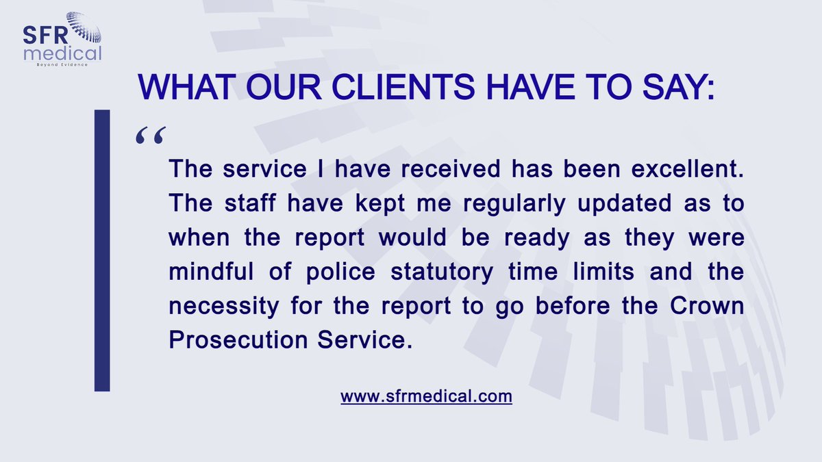We're truly delighted to hear that your experience with us was positive; your feedback means a lot to our team and inspires us to keep delivering our best.

Contact us at expert.witness@sfrmedical.com or visit sfrmedical.com

#SFRMedical #SFR #Medicalreports #Reports