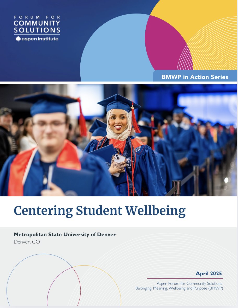 Forum for Community Solutions (@aspenfcs) on Twitter photo Today's Featured BMWP Case Study: Centering Student Wellbeing explores how <a href="/msudenver/">MSU Denver</a> is working to implement the college’s first-ever Student Wellbeing Strategic Plan. Leaders are working to align all student services w/ a wellness framework.
Learn More: aspencommunitysolutions.org/msudenver Today's Featured BMWP Case Study: Centering Student Wellbeing explores how <a href="/msudenver/">MSU Denver</a> is working to implement the college’s first-ever Student Wellbeing Strategic Plan. Leaders are working to align all student services w/ a wellness framework.
Learn More: aspencommunitysolutions.org/msudenver