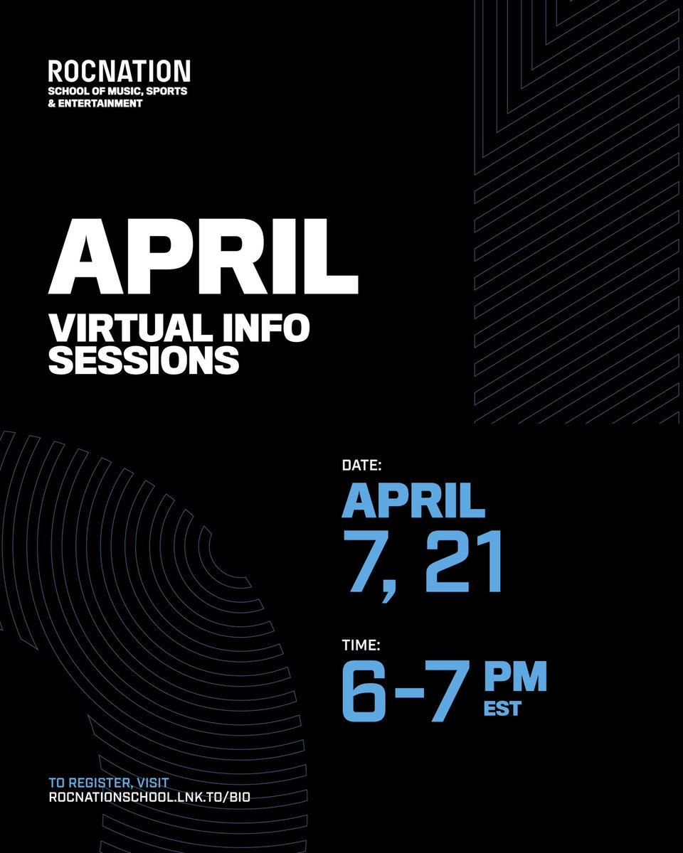 rocnationschool's tweet image. Dreaming of a career in music or sports? 

Explore our bachelor and masters degree programs designed to help you build your passion into a profession. Join our Virtual Info Sessions on April 7th &amp;amp; 21st from 6-7 PM EST. RSVP now at the link in our bio!

 #LIU #LIUBrooklyn