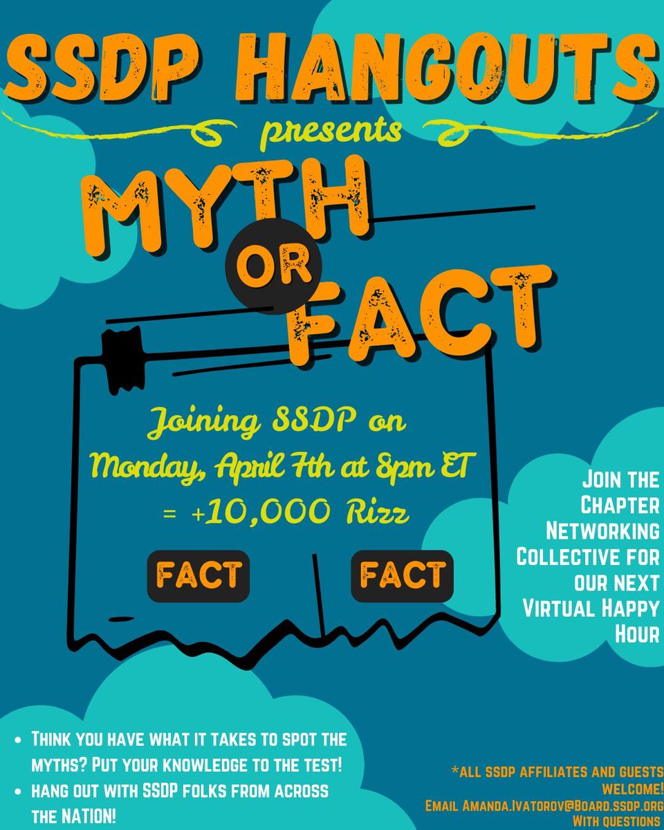 ssdpofficial's tweet image. Join us THIS Monday, April 7 at 8pm ET for our next SSDP Hang Out! Connect with the #SSDP community from across the nation, discuss drug policy, &amp;amp; learn more about ongoing events. We hope to see you there! ssdp.org/blog/ssdp-hang…