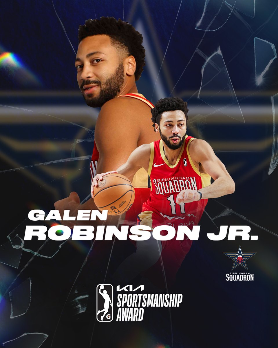 The ultimate teammate! <a href="/GleagueSquadron/">Birmingham Squadron</a> guard Galen Robinson Jr. has received the Jason Collier Trophy as the winner of the 2024-25 <a href="/Kia/">Kia America</a> NBA G League Sportsmanship Award. Voted on by all NBA G League players, the award honors the player who best represents the ideals of character