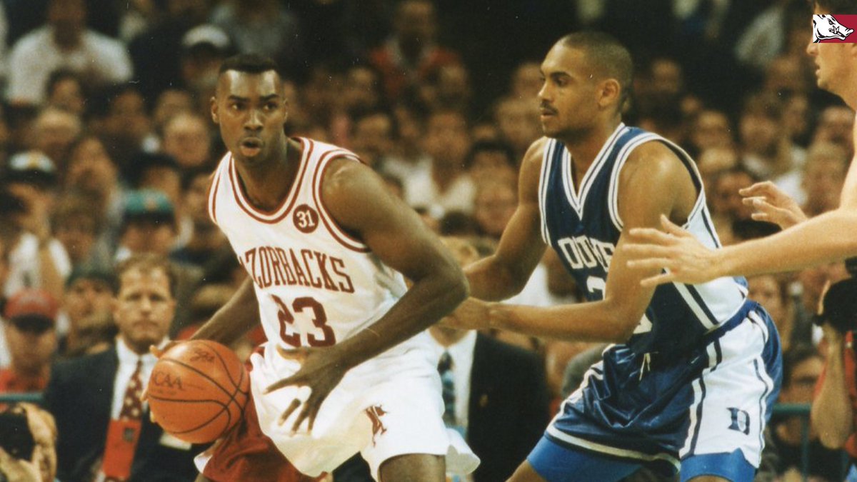 RazorbackMBB's tweet photo. On This Day 🐗🏆 Arkansas 76 - Duke 72

Corliss Williamson: 23 pts, 8 rebs, 3 asts, 2 stls, 2 blks
Corey Beck: 15 pts, 10 rebs, 4 asts
Scotty Thurman: 15 pts, 5 rebs, 3-5 from three https://t.co/GnK8n27ka0