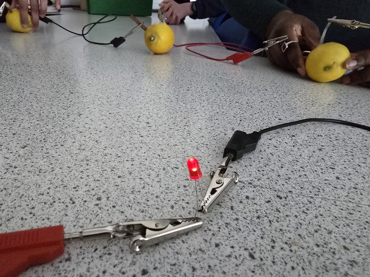 Today our S3 learners did the classic lemon cell experiment. Our LED did light with the voltage from lemon but connecting them into a battery produced enough voltage to really make it bling! #everydaychemistry #stem #cfe <a href="/TurnbullChem/">Turnbull Chemistry Department</a>