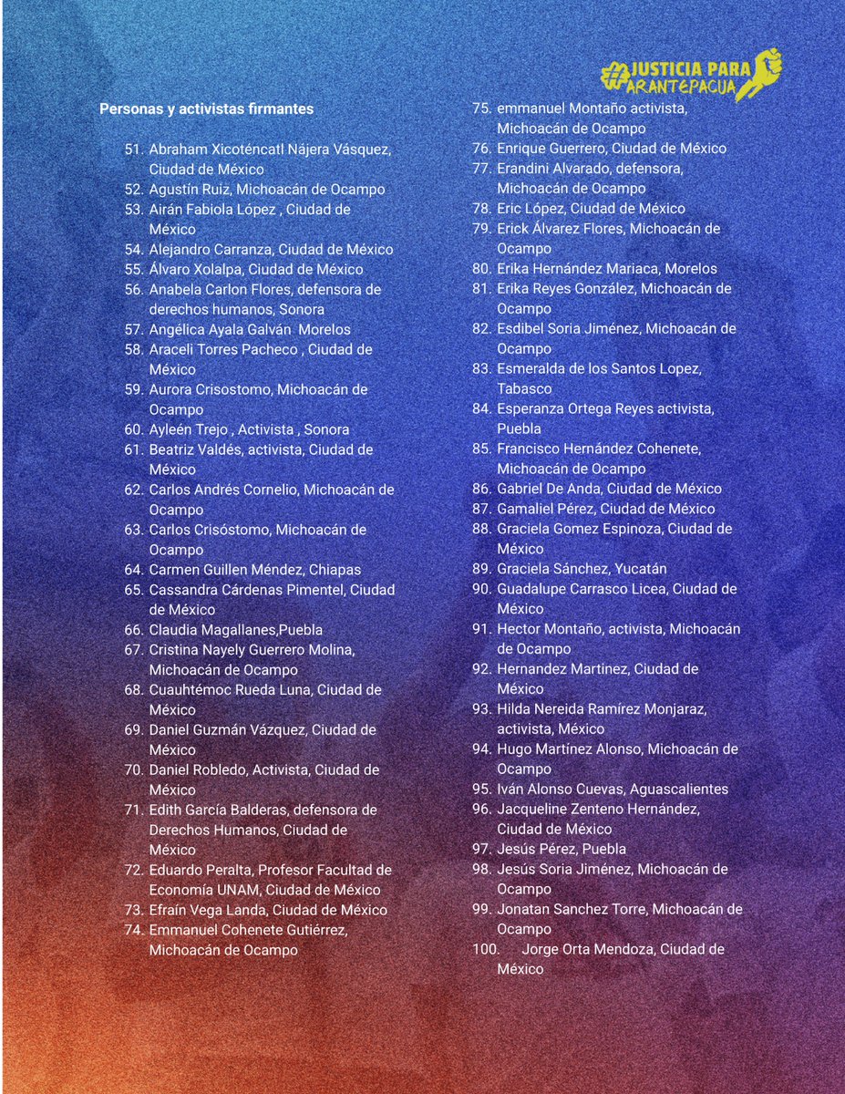 ✉️ Expresan solidaridad con Arantepacua en 12 estados 🔥

En vísperas de los 8 años de la masacre vs la comunidad purépecha, +100 voces se suman a la exigencia de #JusticiaParaArantepacua castigo a los culpables. ✊🏽

Movilización: 🗓️ 5 de abril | 10 a 📌 Segob, CDMX