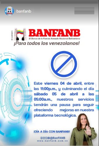Notificación Banfanb
Para su Conocimiento Recomendamos a nuestro clientes y usuarios resguardar claves, contraseñas y datos personales. Para más información, contáctenos  0501-BANFANBEn@BANFANBUAIR BANFANB@UAIRBANFANB