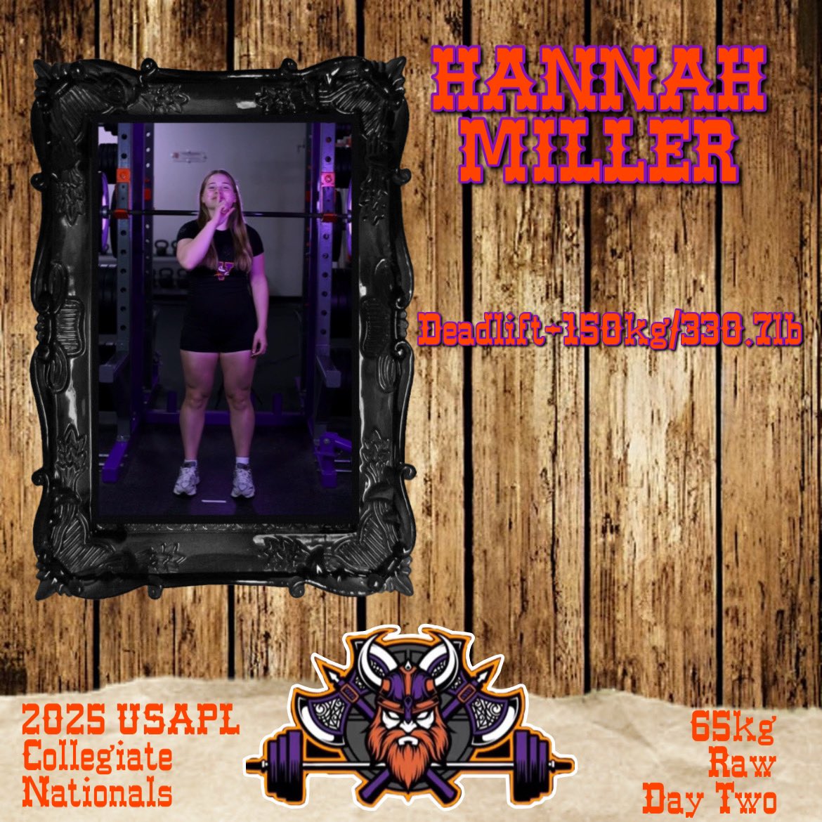 Hannah Miller’s trip to OKC ends with a big 150 kg Deadlift. 💜🧡🖖