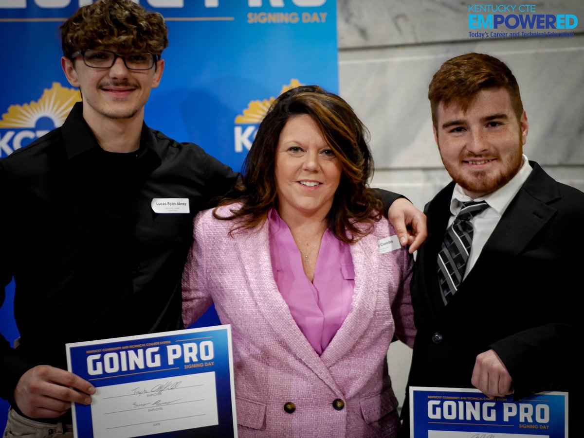 The "Going Pro" initiative kicked off today in Frankfort. Throughout April, our office and <a href="/KCTCS/">KCTCS</a> will spotlight students launching their careers.
Estill County ATC’s Lucas Abney &amp; Ayden Begley celebrated today with their employer Toyota at the Capitol Rotunda. #AllInForCTE