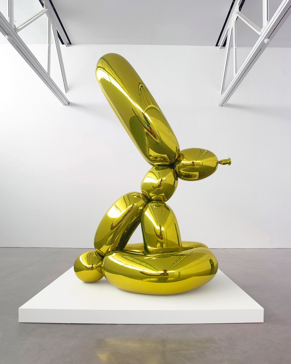 “Balloon Rabbit (Yellow)” is one of the few balloon animals that I have made. Monumental in its scale and through the use of form references the mother goddess. 
 
“Balloon Rabbit (Yellow)” (2005-2010) mirror-polished stainless steel with transparent color coating, 168 x 80 3/4 x