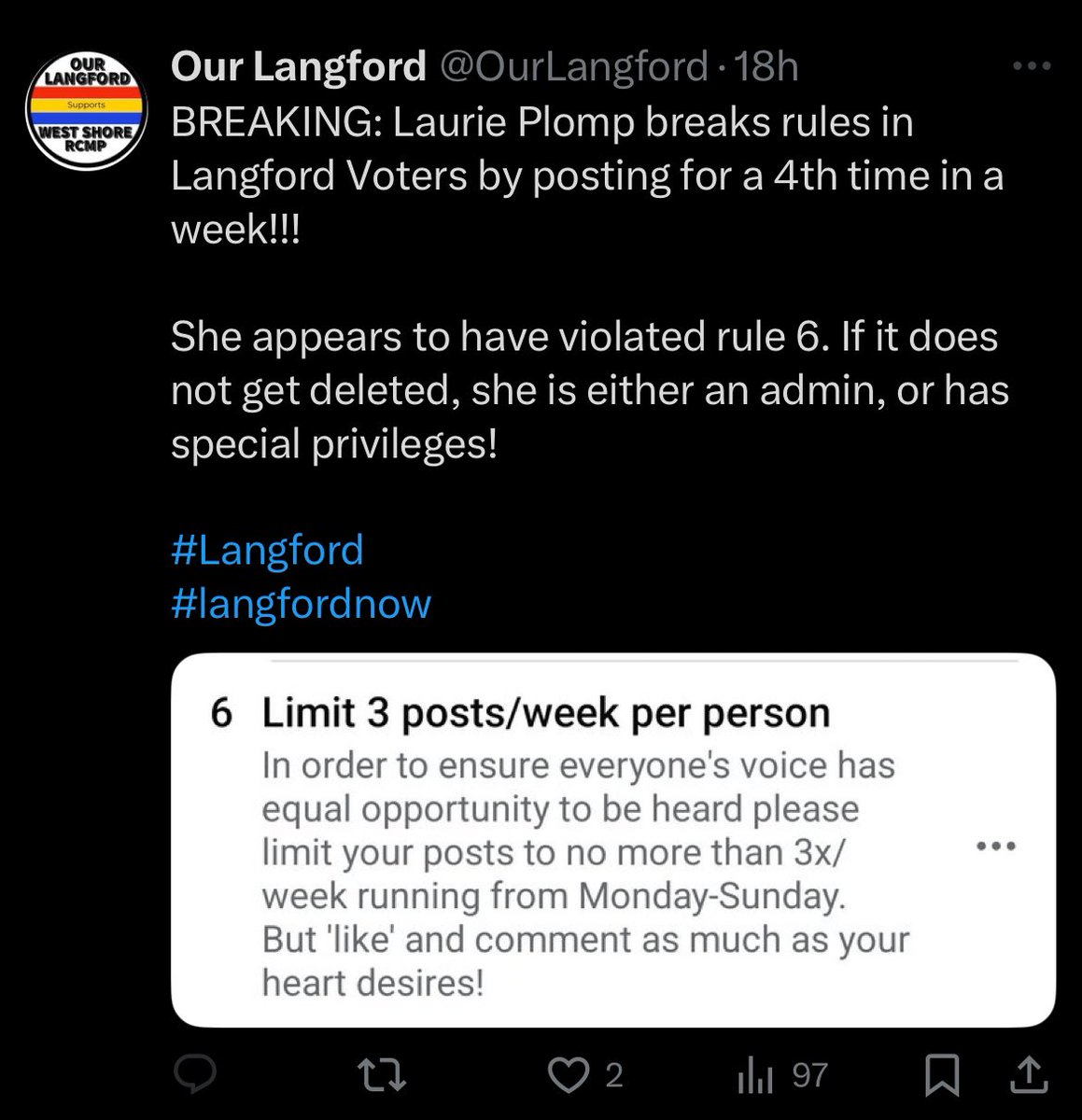 langholy's tweet photo. My good people are always on top of the most important news in Langford. 

BREAKING : a woman has posted on Facebook. 

Thank you Our Langford for keeping everyone informed about the latest breaking news.  Vote for us to Make Langford Great Again. https://t.co/GyQ6adUQp7