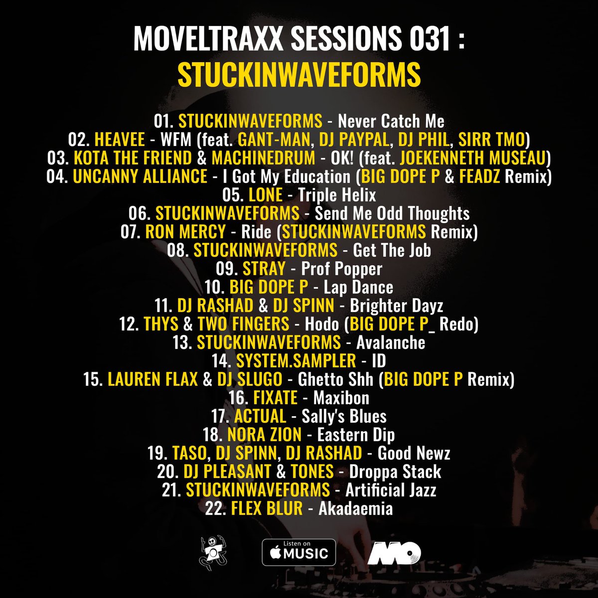 MOVELTRAXX (@moveltraxx) on Twitter photo new Apple Music mix from <a href="/WaveStuck/">stuckinwaveforms</a> to celebrate the release of his Moveltraxx EP
🎧 apple.co/3R2nHHX
54 minutes of Footwork and Bass bangers mixed by the Paris rising star new Apple Music mix from <a href="/WaveStuck/">stuckinwaveforms</a> to celebrate the release of his Moveltraxx EP
🎧 apple.co/3R2nHHX
54 minutes of Footwork and Bass bangers mixed by the Paris rising star