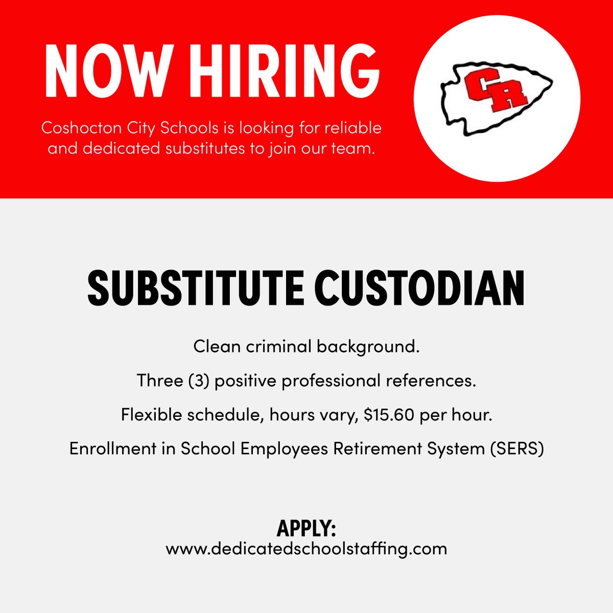 Dedicated School Staffing (@dedicated_ss) on Twitter photo Coshocton City Schools (<a href="/CoshoctonCS/">CoshoctonCitySchools</a>) is seeking Substitute Educational Aides and Substitute Custodians for the rest of the school year. If you are interested in joining our team and working a flexible schedule that you create then apply today: bit.ly/3TegJ2b Coshocton City Schools (<a href="/CoshoctonCS/">CoshoctonCitySchools</a>) is seeking Substitute Educational Aides and Substitute Custodians for the rest of the school year. If you are interested in joining our team and working a flexible schedule that you create then apply today: bit.ly/3TegJ2b