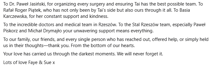 FromThe1stBend's tweet photo. Away from the track, Faye Woffinden has posted an update on Tai.
#StayStrongTai https://t.co/fb1j6itR27