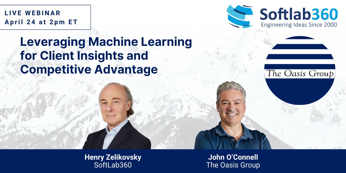 The Oasis Group (@theoasisgrp) on Twitter photo In this webinar with Henry Zelikovsky <a href="/Softlab360CEO/">Henry Zelikovsky</a> & <a href="/JohnOkOconnell/">John O’Connell</a>, discover how forward-thinking #wealthmanagement firms are leveraging #machinelearning today for client insights and competitive advantage. Learn more and register here: register.gotowebinar.com/register/78244… In this webinar with Henry Zelikovsky <a href="/Softlab360CEO/">Henry Zelikovsky</a> & <a href="/JohnOkOconnell/">John O’Connell</a>, discover how forward-thinking #wealthmanagement firms are leveraging #machinelearning today for client insights and competitive advantage. Learn more and register here: register.gotowebinar.com/register/78244…