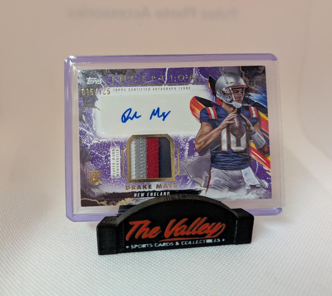 TheValleyCards1's tweet image. The Valley staying HOT! Another customer pull 🔥
@Topps  Inception Football
Draker Maye RPA /125, Bo Nix 3 color Patch /25 &amp;amp; Ladd McConkey on card Auto /99 #topps #toppsfootball #toppsinception