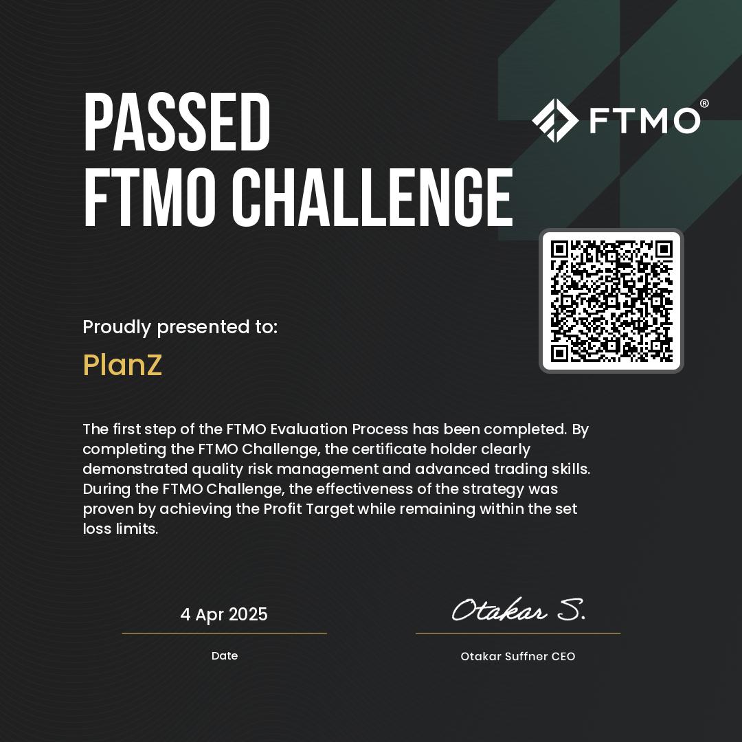 PlanZ_Crypto's tweet photo. Tackle Any Market:

Just a few months ago in January, I didn't know a single thing about TradFi. Today, I passed the 100K FTMO Challenge.

This is the @Moneytaur_ effect in action! Using his TA & RM, you have all the pieces to drain all markets. But only you hold the final piece, your Mental game & Lack of Experience is the determining factor to your success. Go monk mode and you will not disappoint.

Special thanks to @Albert_618, he guided me through the challenge and I couldn't have done it without him, a real 🐐.

Additional thanks to all my homies, they know who they are, love you all ❤️.