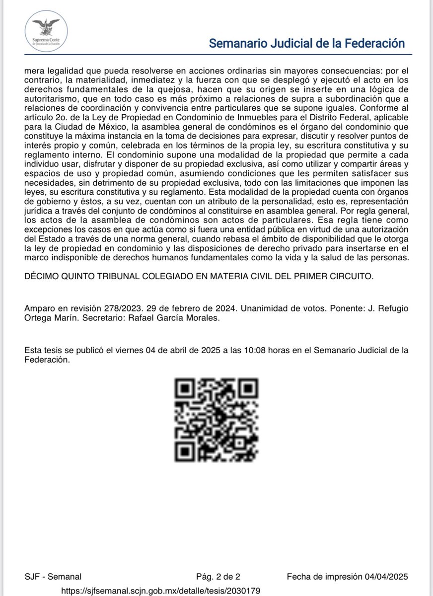rsperrilliat's tweet photo. ACTO DE PARTICULAR EQUIPARABLE AL DE AUTORIDAD PARA EFECTOS DEL AMPARO. LO CONSTITUYE LA ORDEN DE LA ASAMBLEA GENERAL DE CONDÓMINOS DE BLOQUEAR EL USO DEL ELEVADOR A UNA PERSONA ADULTA MAYOR EN SITUACIÓN DE VULNERABILIDAD. https://t.co/NolwbAUecb