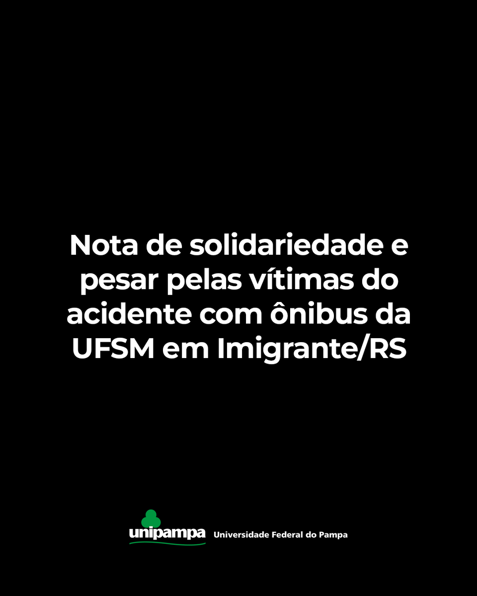 Nota de solidariedade e pesar pelas vítimas do acidente com ônibus da <a href="/UFSM_oficial/">UFSM - Universidade Federal de Santa Maria</a> em Imigrante/RS

Leia a nota na íntegra em: mla.bs/a39be019