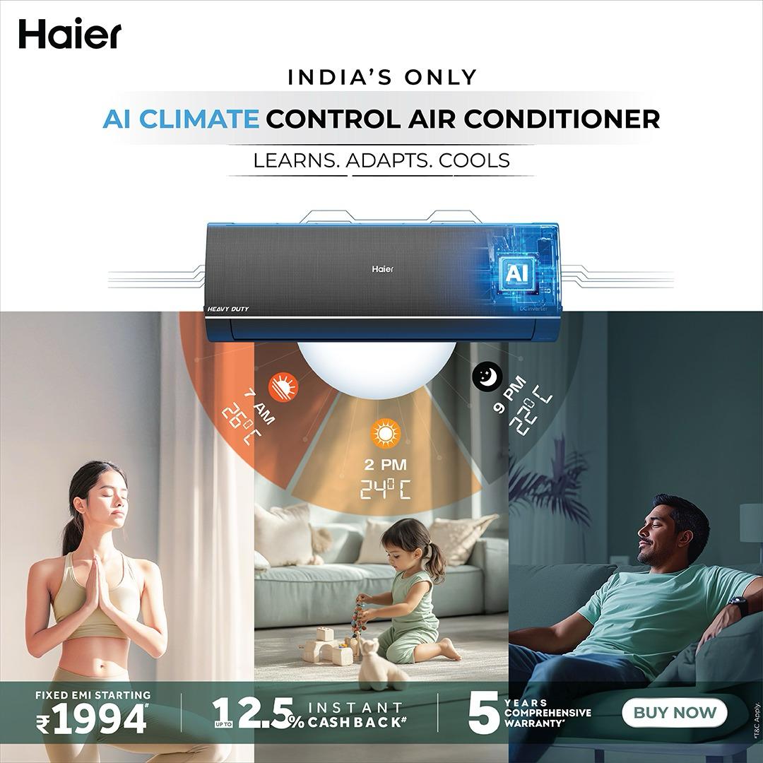 IndiaHaier's tweet photo. Bring home the pioneer of Artful Intelligence - AI that works for real.
Kinouchi Limited Edition ACs with fixed EMI starting at ₹1994/month*, 12.5% instant cashback*, and 5 years comprehensive warranty*.
*T&C Apply
#Haier #MoreCreationMorePossibilities #GravitySeries #AC https://t.co/7KmtNXdRt1