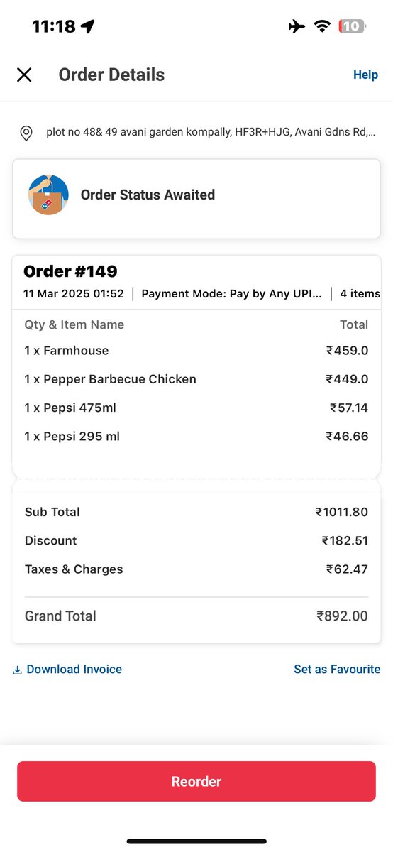 kcprithvi11's tweet photo. @dominos_india @dominos may i know why you didn’t deliver this order 🤨 https://t.co/Xr0acBYUlU