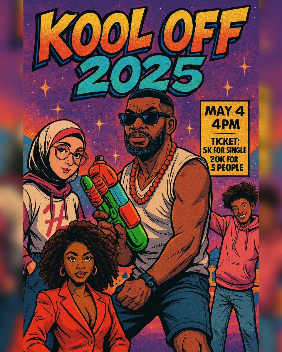 So I asked chat gpt to give me a cartoon design for my event coming up on the 4th of may and tada

Is it good to go?

Who’s coming by the way? 
Make sure to secure your spot cause e go hot die

Kano turn up