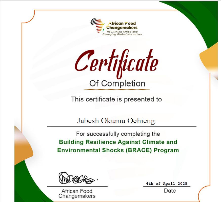 JABESH 🇰🇪/🇬🇧 (@okumujabesh) on Twitter photo Finished my course successfully with <a href="/the_afchub/">African Food Changemakers</a> learnt a lot among other things opportunities in climate smart agric adoption and climate change and agribiz. Youth must be positioned to benefit from climate funding schemes available in their countries! Finished my course successfully with <a href="/the_afchub/">African Food Changemakers</a> learnt a lot among other things opportunities in climate smart agric adoption and climate change and agribiz. Youth must be positioned to benefit from climate funding schemes available in their countries!