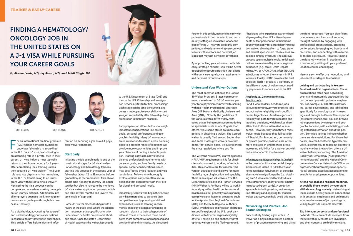 We encourage you to check out our article on tips for finding a HemeOnc job in the U.S. while on a J1 visa. It offers practical advice from individuals who have navigated the same process! <a href="/ASCO/">ASCO</a> #ASCOConnections <a href="/RohitBanwar/">Rohit Singh, MD</a>