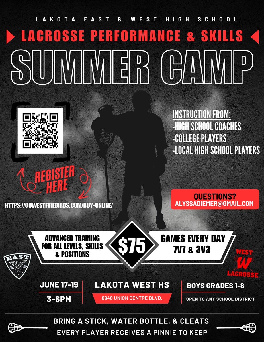 Lakota East High School Lacrosse (@easthawkslax) on Twitter photo Mark your calendars!! Lakota East High School Lacrosse and Lakota West High School Lacrosse will be hosting a joint  Lacrosse Performance & Skills camp this summer on June 17th-19th.  Registration information is below: Mark your calendars!! Lakota East High School Lacrosse and Lakota West High School Lacrosse will be hosting a joint  Lacrosse Performance & Skills camp this summer on June 17th-19th.  Registration information is below: