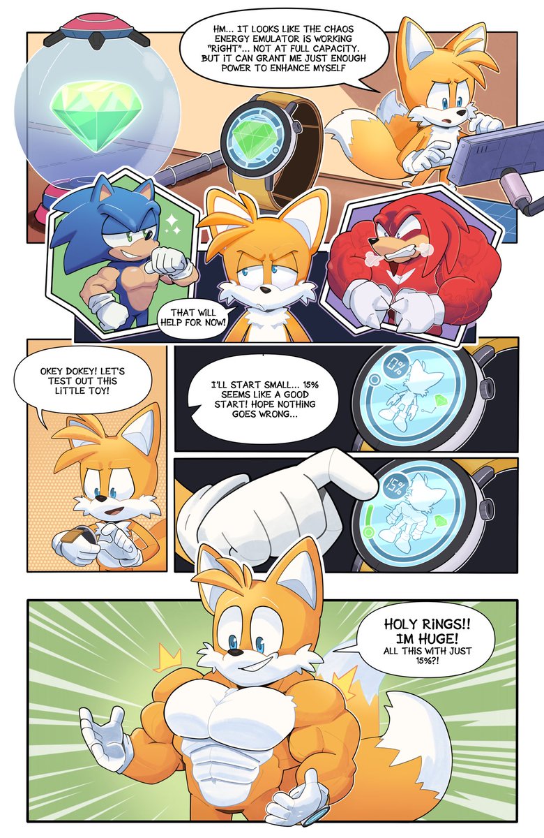 The power of science can makes little things grow. 
Tails Muscle Growth Comic (Page 1)

Join my ☕️ to get artwork and sketches early access.
#furryartwork #comic #SonicTheHedgehog