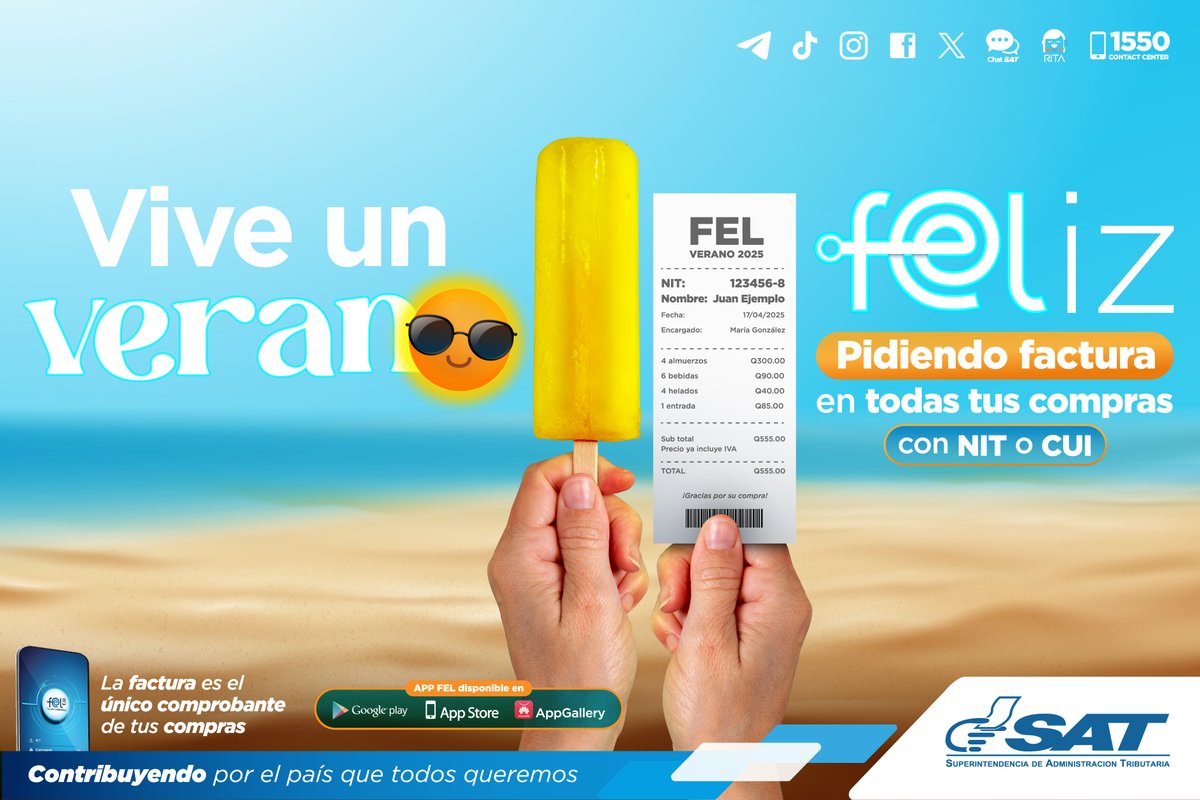 SATGT's tweet image. 🕶️ Vive el verano, pidiendo factura con #NIT o #CUI en todas tus compras