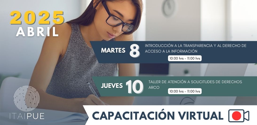 📢 #QueNoSeTePase 

El #ITAIPUE te invita a inscribirte a los cursos de la siguiente semana 👩🏻‍🏫.

✍️ Realiza tu registro aquí
▶️ itaipue.org.mx/intraNet/capac…

👥 Dirigida a: Sujetos Obligados.

¡Recuerda que hay cupo limitado! ☝️

#CapacitaciónVirtual  #Transparencia #DerechosARCO
