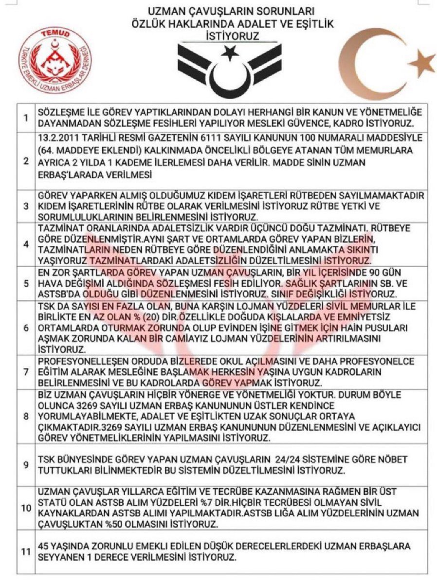 Krtitik Kadro ve Görevlerde Devamlılık Kadro İle Sağlanır, Sözleşme İle Değil!
Cephe'de en önde, hak alırken en arkada kalan #UzmanÇavuş'lar KADRO'lu olarak görev yapmak istiyor.
Özlük haklarının biran önce düzeltilmesini bekliyor.
Emekli #UzmanÇavuş 1 derece verilerek 3600