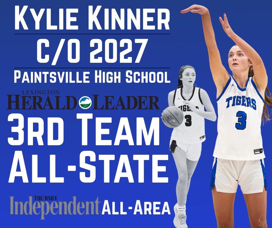 Congratulations to Sophomore, Kylie Kinner for being named to the Lexington Herald Leader 3rd Team All-State and the Daily Independent All Area Team. 🏀