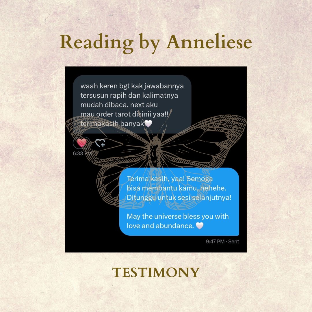 — 2. Testimony Reading by Anneliese

:: Kata-kata simpel tapi bikin bahagia. Hehe. Makasih udah mau reading sama aku! 🤍 ::

🚨 DO NOT STEAL 🚨
This testimony belongs to Anneliese only.

t. testimoni jasa baca tarot reading
#zonauang #zonajajan #zonacuan #zonaba #tarotreading