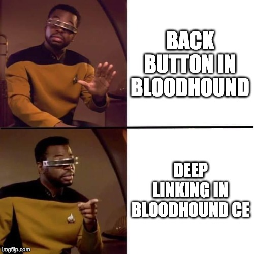 New day, new #BloodHoundBasics post!

DYK that BloodHound CE now supports deep linking? This week, we released early access support that goes beyond what the old back button offered! Go back (&amp; forward), &amp; share your current view of the graph w/ your fellow operators today!

1/2